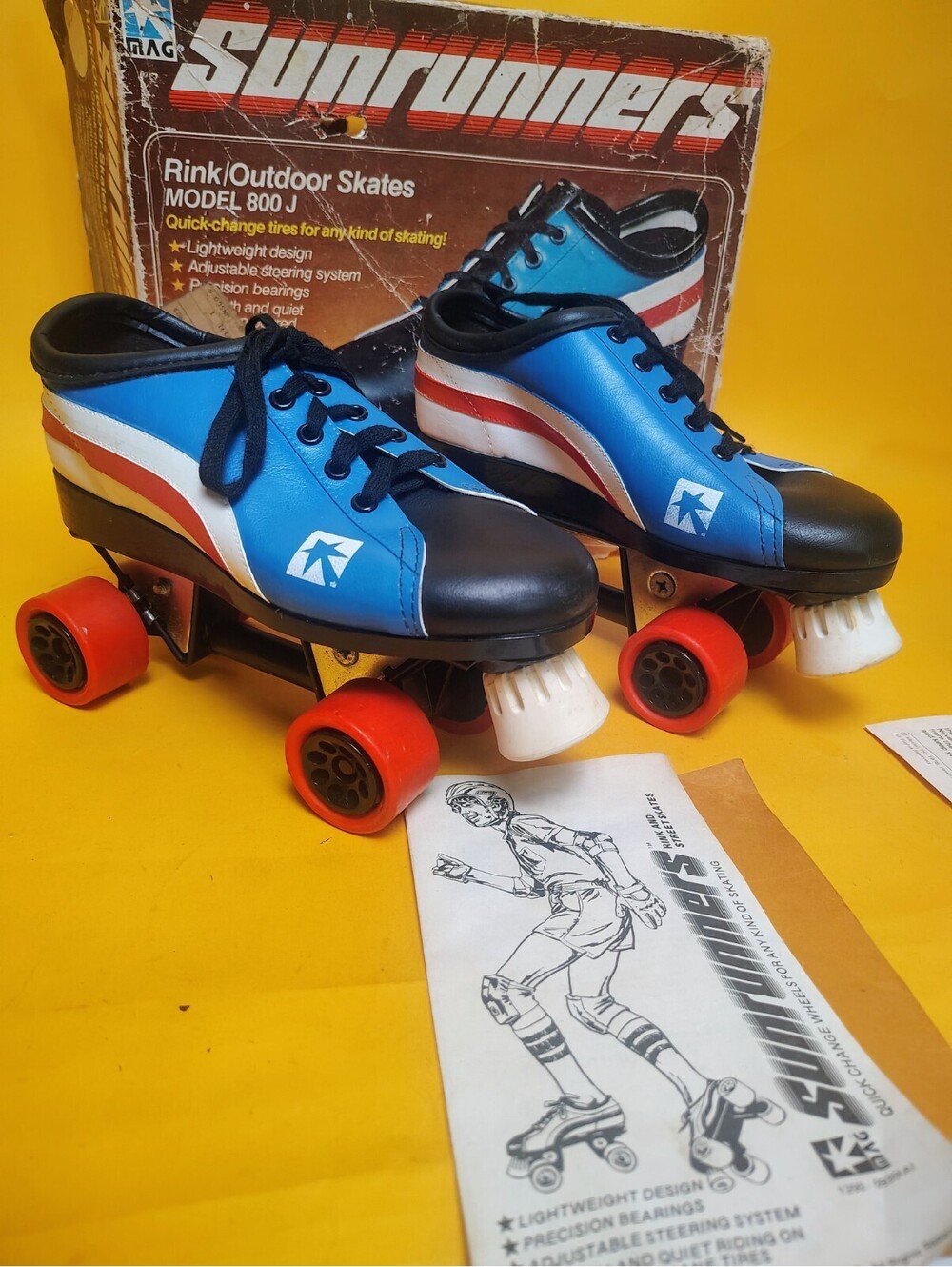Vintage 1980 Mattel Sunrunners Roller Skates Model 800 J Blue Size 6 Boxed